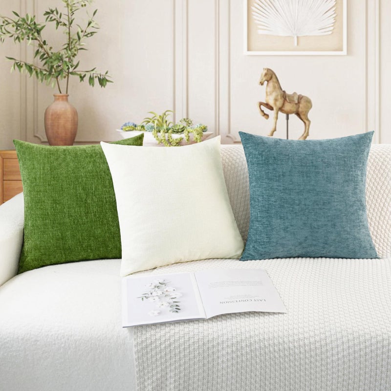CaliTime Throw Pillow Covers Decorative 20 X 20 Inches Pack of 2 Cozy Chenille Cushion Cases for Couch Sofa Bed Living Room Home Cream - Image 5